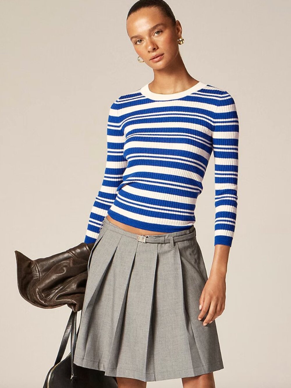 J. Crew Carolyn three-quarter sleeve sweater in striped merino wool NWT
